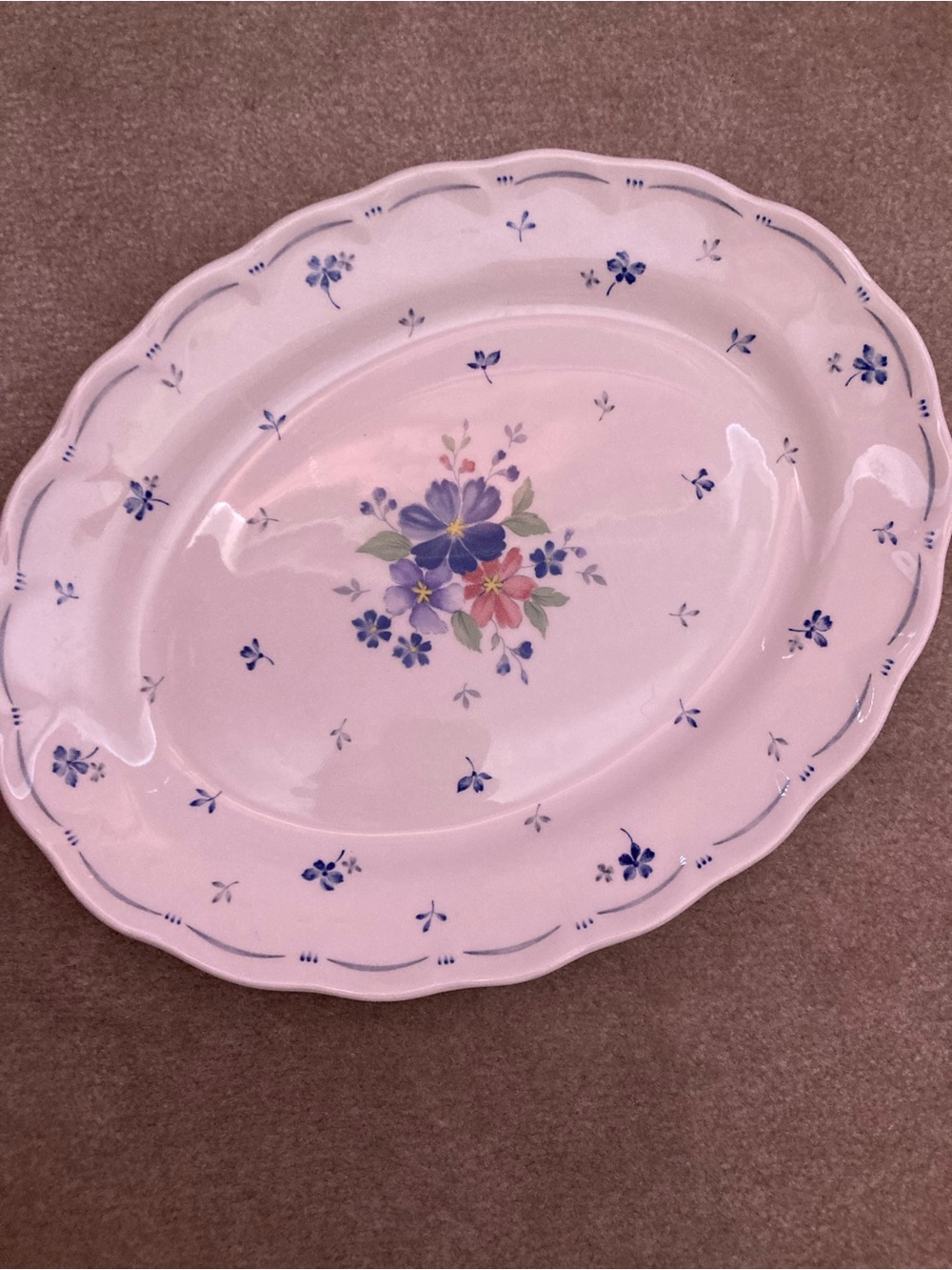 Nikko Ceramics Floral Oval Serving Platter in Blue and Pink